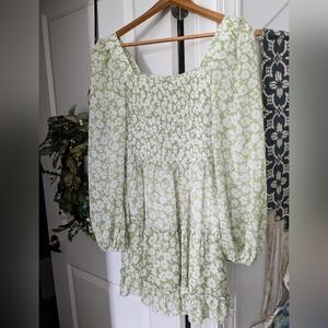 Lulu's Light Green Floral Blouse